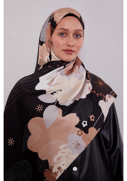 Acı Kahve Çiçek Desen Twill Şal modelleri