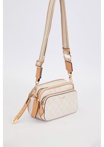 Krem Çift Bölmeli Kalın Askılı Omuz Çantası