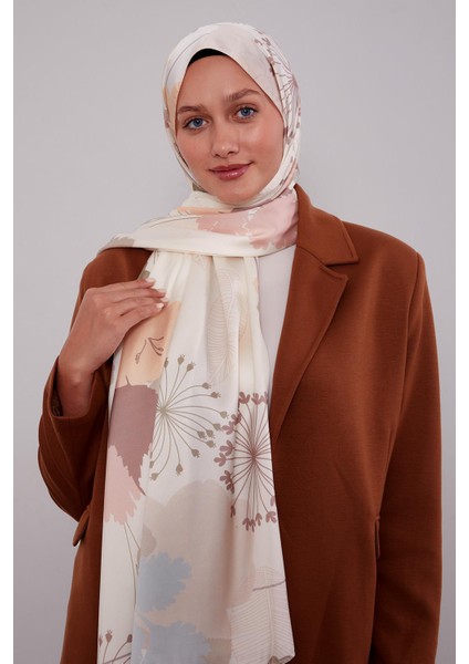 Krem Çiçek Desen Twill Şal modelleri