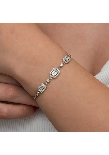 Gümüş Üçlü Baget Taşlı Kadın Bileklik modelleri