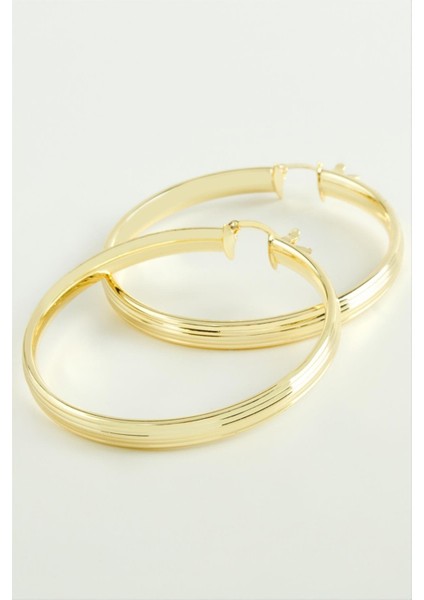 Zengezur Çizgili Halka Küpe 6 Cm-Sarı