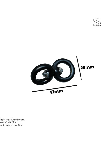 Alüminyum Çift Döner Halka (Swivel Ring) - 5kn Kırılma - 11.9gr Hafif - Emniyet Klipsi fiyatları