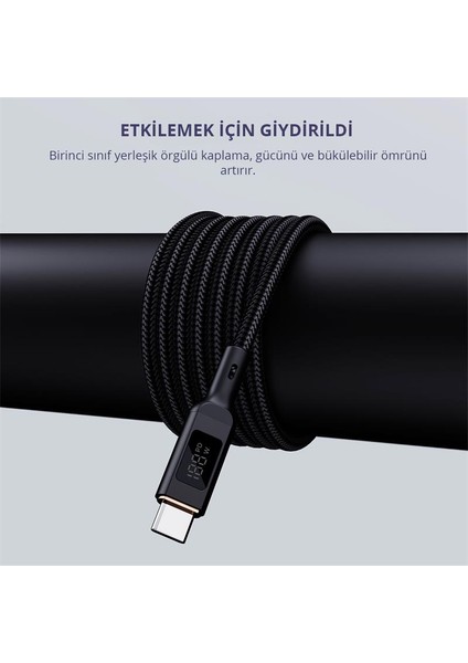 CB-MCC102-BK 100W Naylon Örgülü 5A 480MBPS Type-C Type-C LCD Ekranlı Kablo 1.8mt modelleri