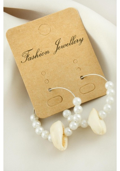 Zengezur Deniz Kabuğu Inci Halka Küpe 3 Cm-Beyaz