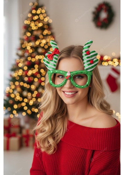 Yılbaşı Temalı Yeşil Renk Gözlük