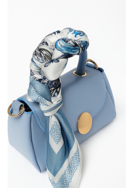 Fular Hediyeli Çapraz Askılı Mavi Mini El ve Omuz Kadın Çantası modelleri