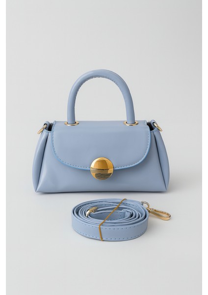 Fular Hediyeli Çapraz Askılı Mavi Mini El ve Omuz Kadın Çantası