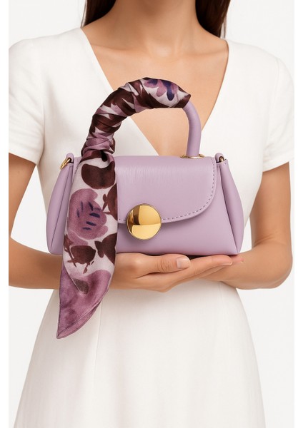Fular Hediyeli Mini Kadın Lila El ve Omuz Çantası