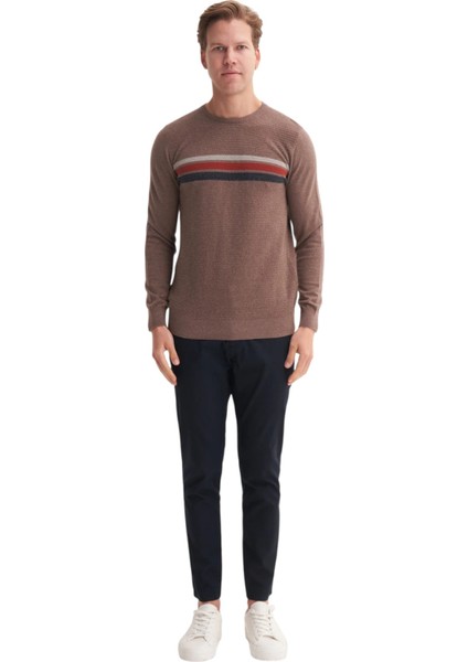 Soft Touch Slim Fit Basic Çizgi Baskılı Bisiklet Yaka Kazak fiyatları