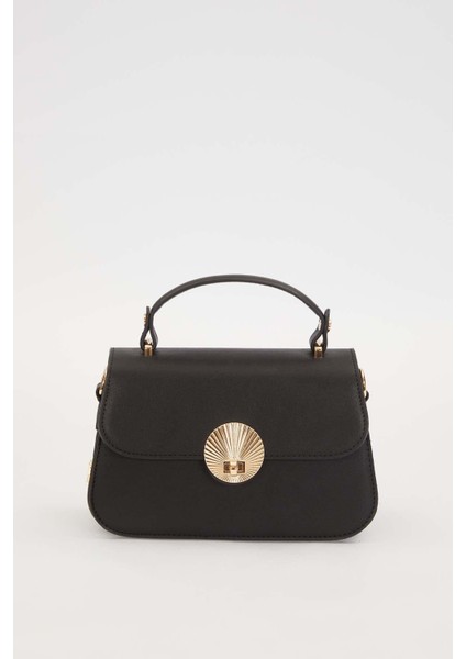 Siyah Yuvarlak Tokalı El Çantası