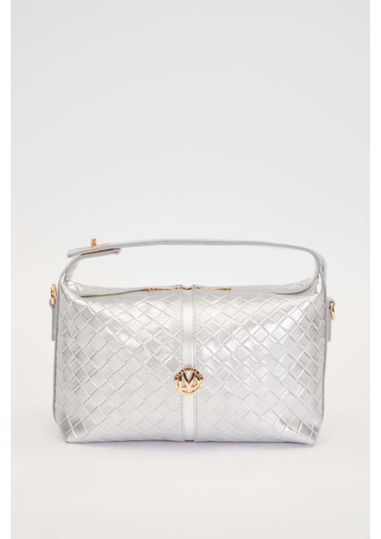 Gümüş Örgü Dokulu El Çantası