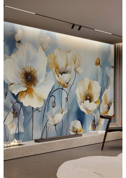 Akvarel Çiçek Desenli Tekstil Duvar Kağıdı