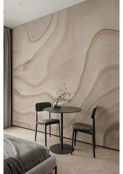 Bej Oniks Dalga Desenli Tekstil Duvar Kağıdı
