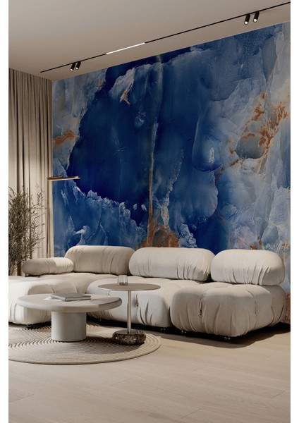 Gece Mavisi Bakır Dokulu Oniks Efektli Mermer Duvar Kağıdı fiyatları