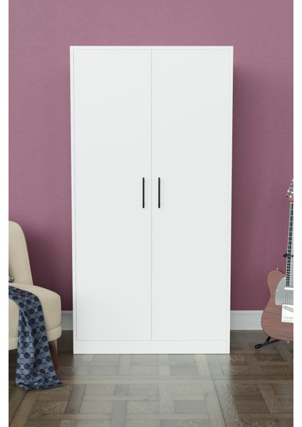 Calista Gardırop 5 Raflı 2 Kapaklı Askılı Elbise Dolabı (Beyaz) fiyatları