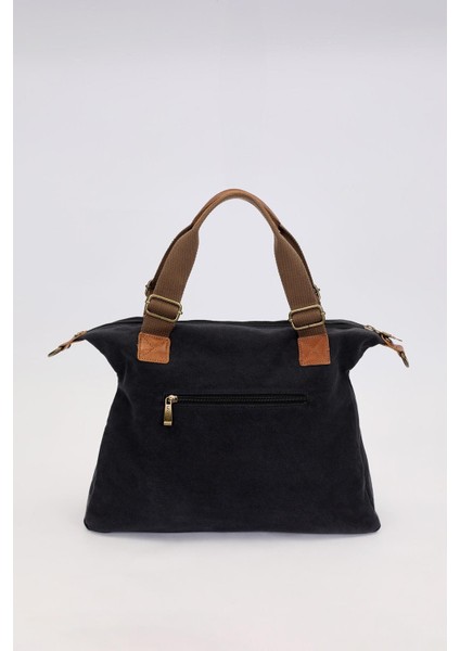 Siyah Çift Fermuarlı Kumaş Askılı El Çantası fırsatları