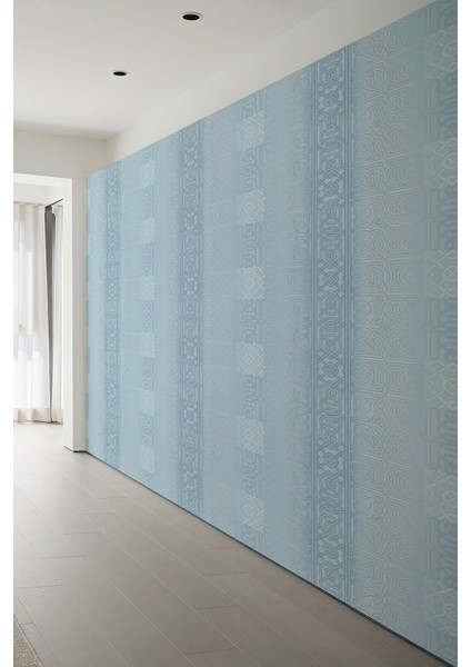 Açık Mavi Vintage Osmanlı Desentek Parça Tekstil Duvar Kağıdı –