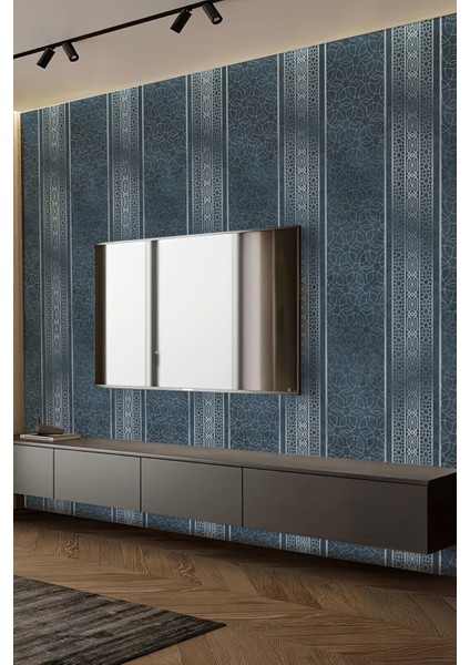 Osmanlı Desenli Gümüş Şerit Tekstil Duvar Kağıdı