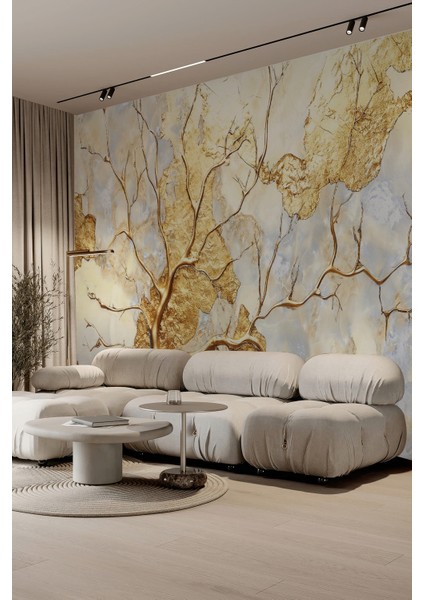 Altın Dallı Soyut Mermer Desenli Tekstil Duvar Kağıdı fiyatları