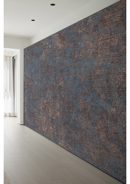 Rustik Mavi Kahve Beton Görünümlü Tekstil Duvar Kağıdı