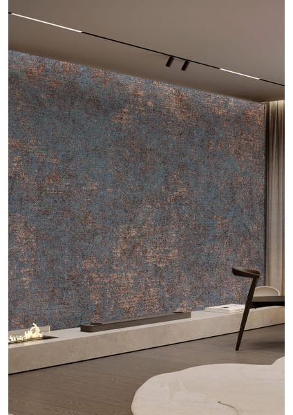 Rustik Mavi Kahve Beton Görünümlü Tekstil Duvar Kağıdı fiyatları