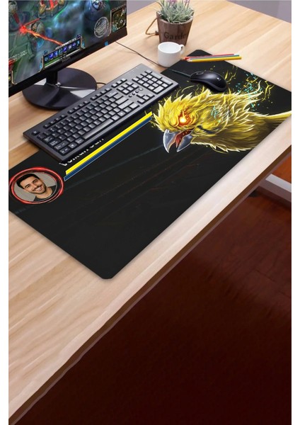 Sonictouch Kişiye Isme Özel Kanarya Figürlü Sarı Lacivert Fotoğraflı Xxl Dikişsiz Gamer Klavye Mousepad 40X90CM modelleri