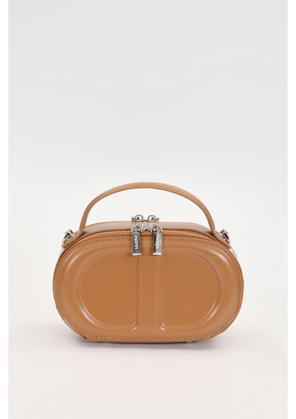 Kahve Çift Fermuarlı El Çantası