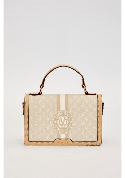 Krem Logolu Monogram Desen El Çantası