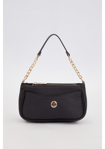 Siyah Zincir Detaylı Trend Omuz Çantası