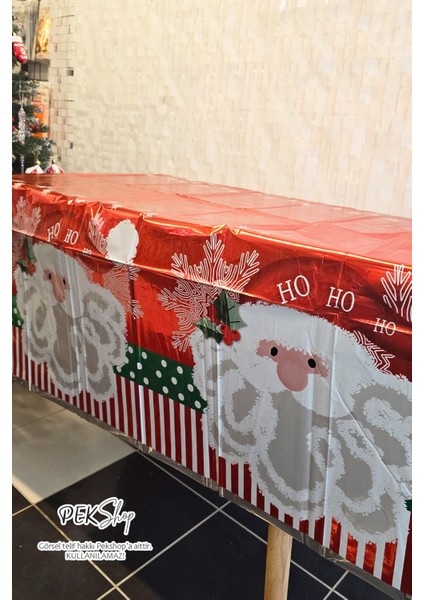 Kırmızı Yılbaşı Noel Baba Desenli Masa Örtüsü