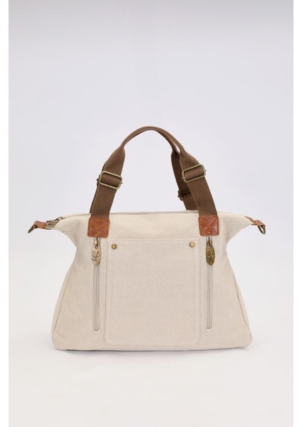 Haki Çift Fermuarlı Kumaş Askılı El Çantası