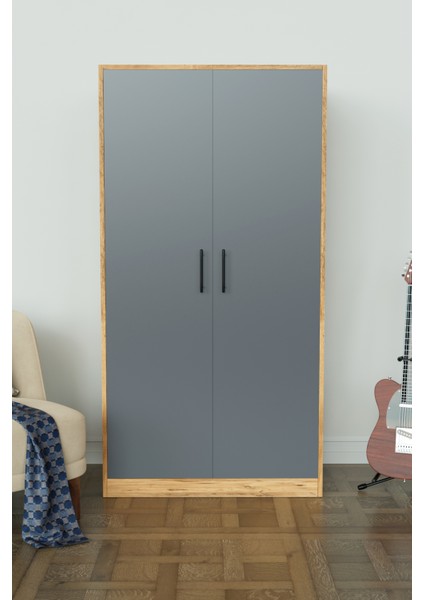 Calista Gardırop 5 Raflı 2 Kapaklı Askılı Elbise Dolabı (Ahşap-Antrasit) fiyatları