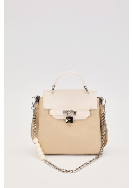 Krem Inci Askı Detaylı El Çantası