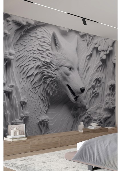 3D Kurt Portresi Sanatsal Tekstil Duvar Kağıdı
