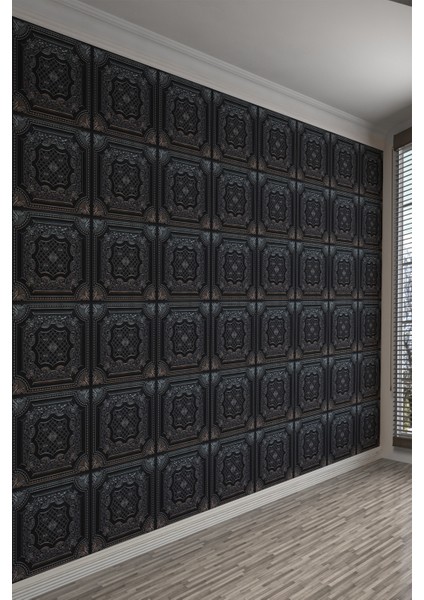Antik Siyah Gümüş Kare Motifli Tekstil Duvar Kağıdı fiyatları