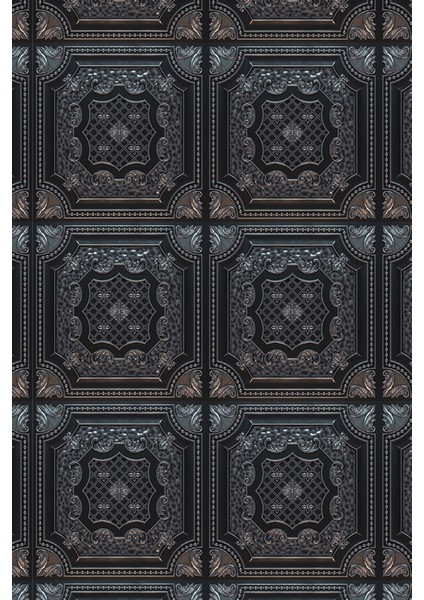 Antik Siyah Gümüş Kare Motifli Tekstil Duvar Kağıdı modelleri