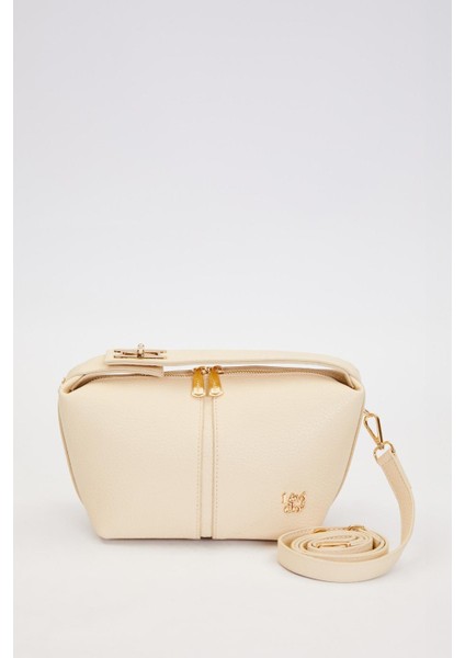 Krem Dikiş Çizgili El Çantası