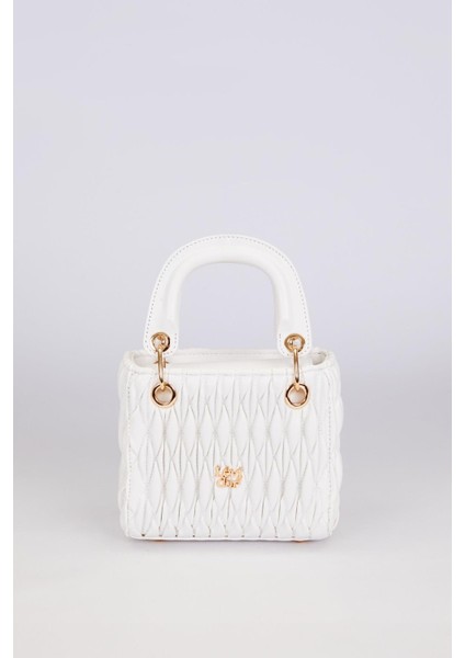 Beyaz Kabartma Desenli El Çantası