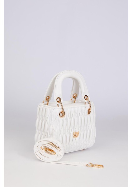 Beyaz Kabartma Desenli El Çantası fiyatları