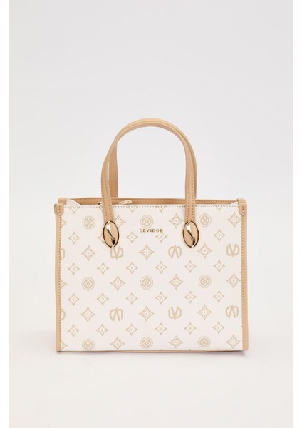 Krem Lvd Baskılı El Çantası
