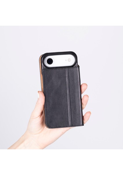 Apple iPhone 17 Air Için, Hakiki Deri, El Yapımı, Cüzdanlı Slim Kılıf, Mag Safe ile Uyumlu, Iç Yüzeyi Kadife, Siyah modelleri