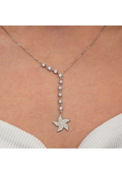 Gümüş Sıralı Zirkon Taşlı Deniz Yıldızı Kadın Kolye fiyatları
