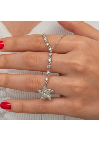 Gümüş Sıralı Zirkon Taşlı Deniz Yıldızı Kadın Kolye modelleri