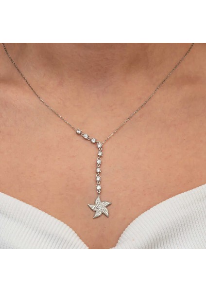 Gümüş Sıralı Zirkon Taşlı Deniz Yıldızı Kadın Kolye fırsatları