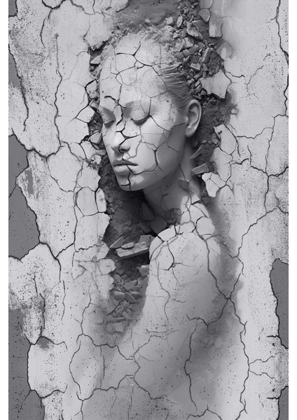 Toprağın Sessizliği Çatlaklardan Doğan Heykel Yüz Gri Antrasit Tek Parça Duvar Kağıdı modelleri