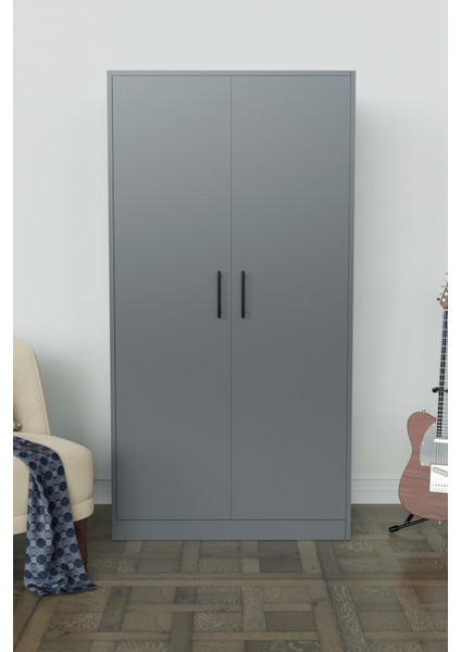 Calista Gardırop 5 Raflı 2 Kapaklı Askılı Elbise Dolabı (Antrasit) fiyatları