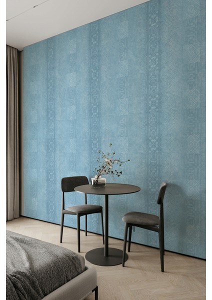 Mavi Vintage Osmanlı Desentek Parça Tekstil Duvar Kağıdı –