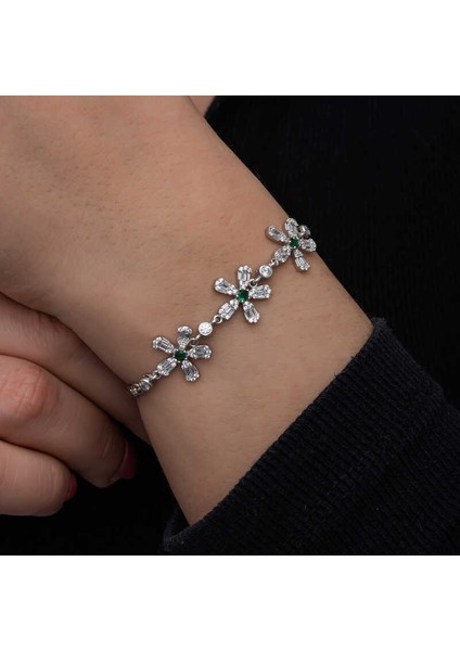 Gümüş Baget Çiçek Desenli Kadın Bileklik fiyatları