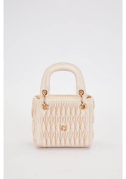 Krem Kabartma Desenli El Çantası