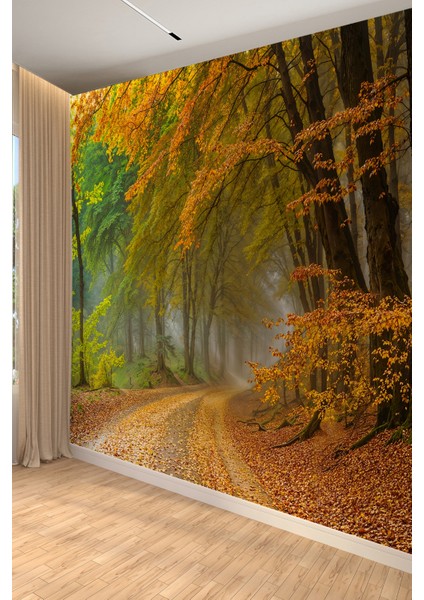 Sisli Ormanda Sonbahar Manzaralı Tekstil Duvar Kağıdı